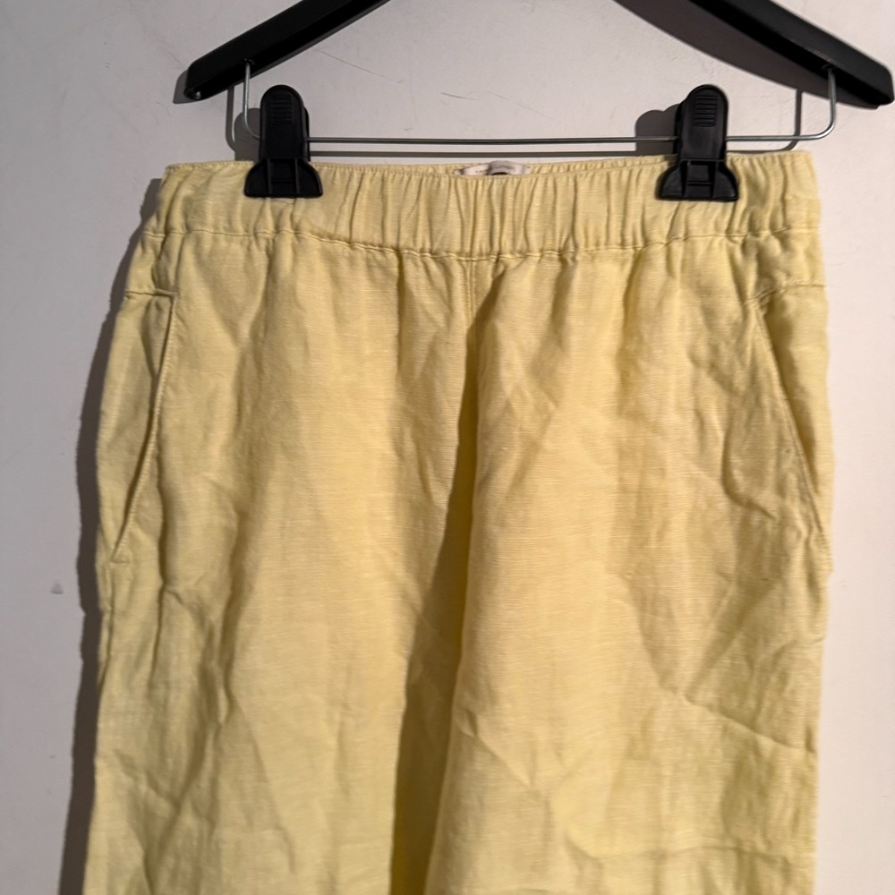 Cynthia Rowley Butter Yellow 100% Linen Small Crop Pants Effortless Minimalist - Picture 2 of 6